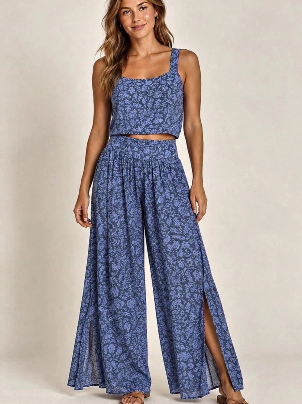 O'Neill Floral Wide-Leg Jumpsuit in Blue Size Small